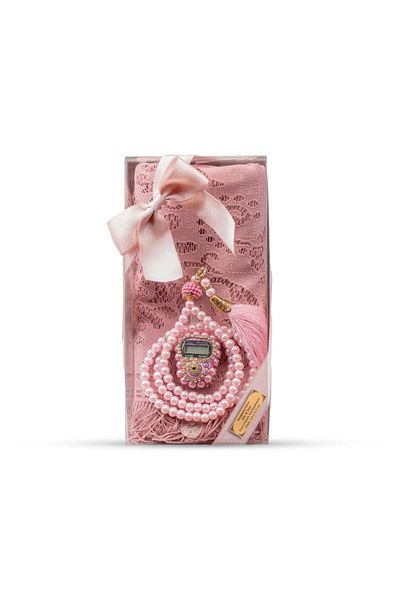 Hayrat Neşriyat Σετ δώρου Tasbih + Ruched Shawl + Remembrance (Κουτί Kraft Acetate, Ροζ)