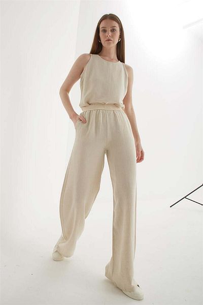 Fashion Friends Wide Leg Elastic Waist Linen Trousers
