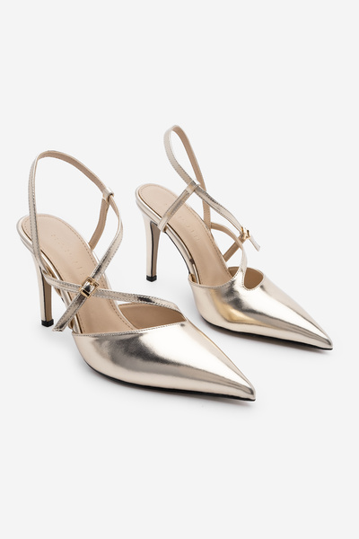 Marjin Tivo Gold - Women's Stiletto Strap Open Back Heeled Shoes