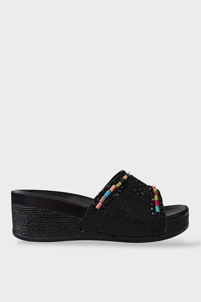 Liger Women's Black Summer Slippers, Stone Wedge Heel and Shlik Home and Holiday Style
