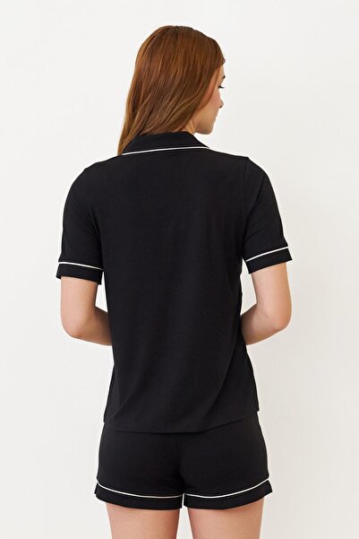 Katia&Bony Women's Black Luxury Buttoned Shorts Pajama Set