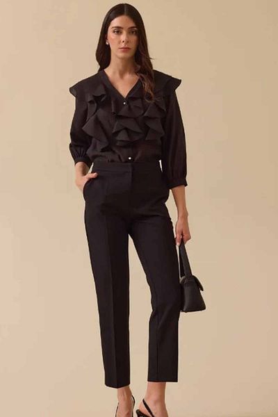 SEÇİL Women's Ankle Length Trousers with Pockets - Black