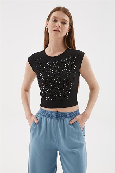 Fashion Friends Sa kamenim detaljima 100% pamuk Pakovanje T-shirt majica crne...