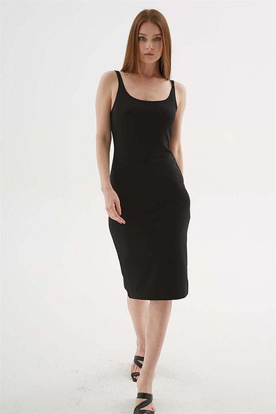 Fashion Friends Square Neck Midi Dress, Black