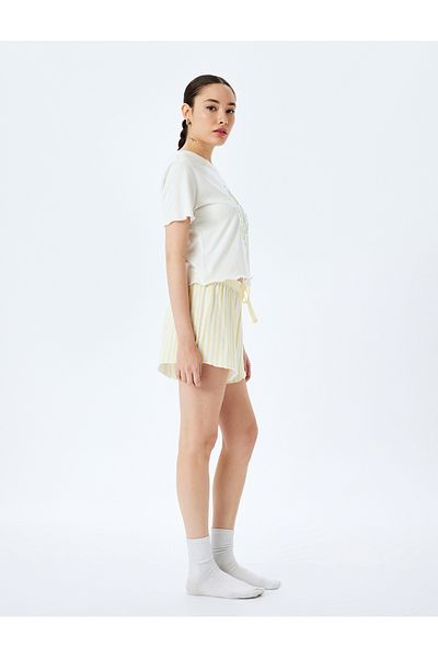 Koton Cotton Lemon Printed Short Sleeve Knitted Pajama Set with Shorts