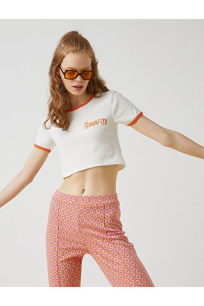 Koton Crop T-Shirt Piping με κοντό μανίκι Minimal