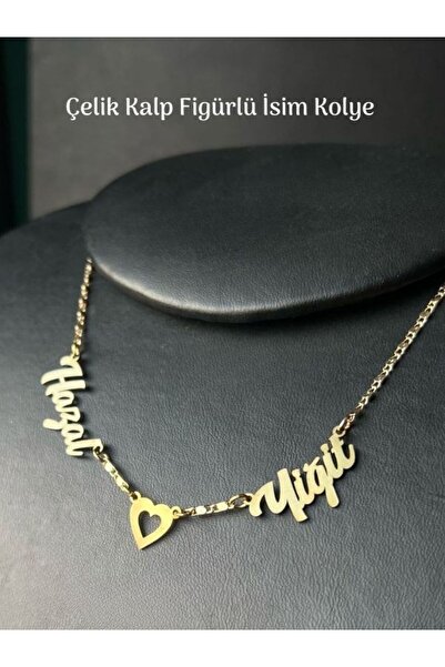 Tuana Trend Kişiye Özel Kalp İsim Kolye Özel Tasarım Yüksek Kalite Çelik Gold...
