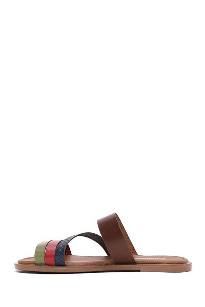 Derimod Papuci de damă din piele cu detalii tricotate multicolore 25SFD 333018