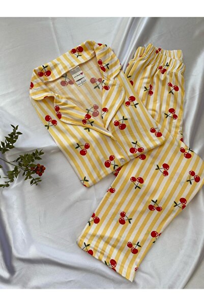 DCY DREAM Milan Fabric Cherry Patterned Buttoned Pajama Set
