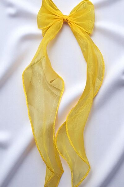 PETEK AKSESUAR Women's Long Tulle Bow Buckle Dark Yellow