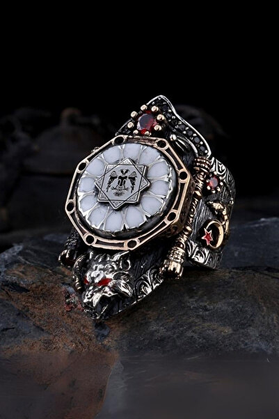 Diriliş Takı Bozkurt Çift Başlı Kartal Gümüş Zihgir Gümüş Yüzük