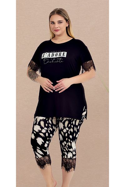 Lady Lingerie Set pijama de damă cu mâneci și picioare din tul Capri, mâneci scurte, mărime mare