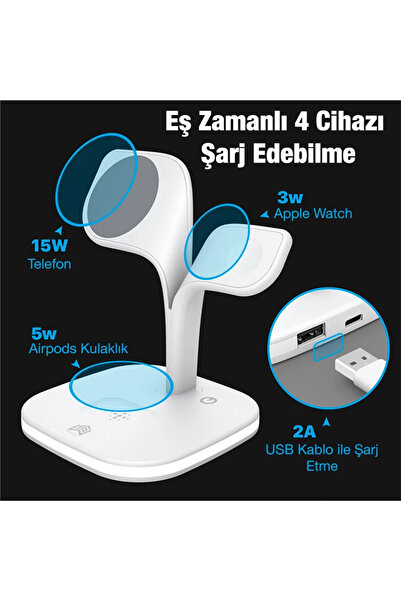 Ally 5in1 Led Işıklı Wireless Kablosuz Şarj Standı - Iphone+iwatch+airpods Siyah