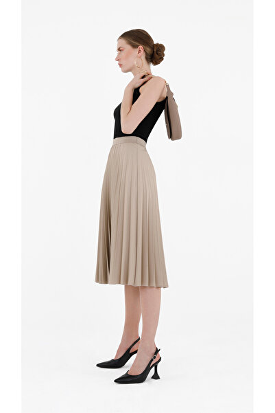 Guzella Knee Length Pleated Elastic Waist Skirt