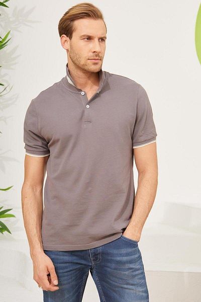 odelon Intersyee Collar Detailed Cotton Men's Anthracite Polo Neck T-Shirt