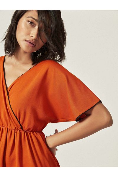 The Label Life Rust Textured Overlap Dress Chic & Flowy