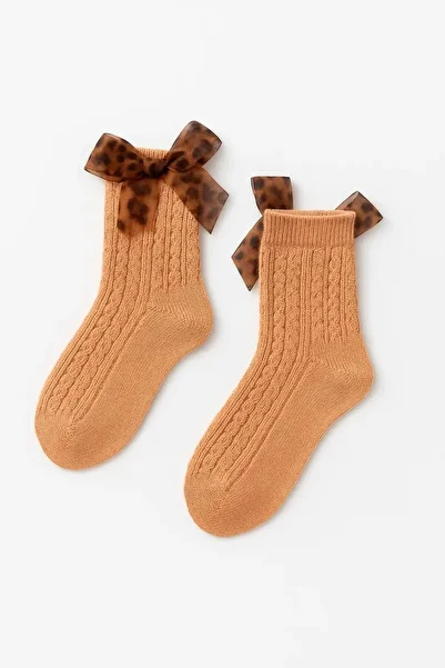 Katia&Bony Baby Girl Leopard Tulle Bow Socks Ecru