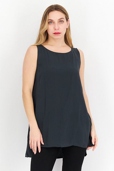 Eileen Fisher Women Petite Round Neck Sleeveless Solid Top, Charcoal