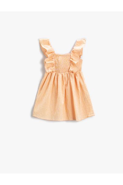Koton Dress Midi Ruffled Checked Gipe Detailed