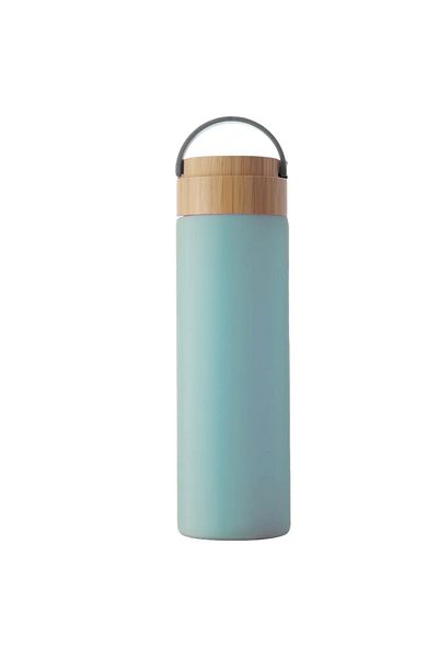 PUFOTTO Termos metalic Pufo Traveler cu capac etanș din bambus, izotermic, 500 ml, albastru