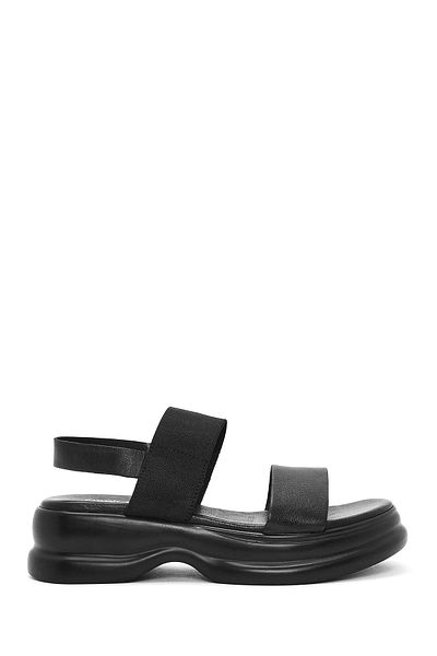Derimod Women's Black Thick Soled Leather Sandals 25Sfd 153114