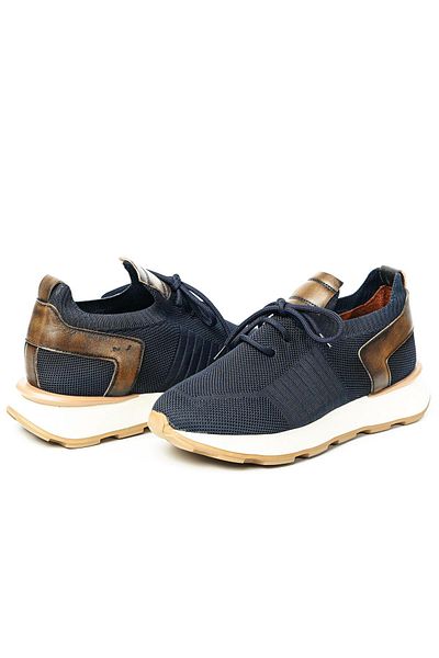 TETRİ Leonidas Model Knitwear Men's Sneaker - Genuine Leather Navy Blue