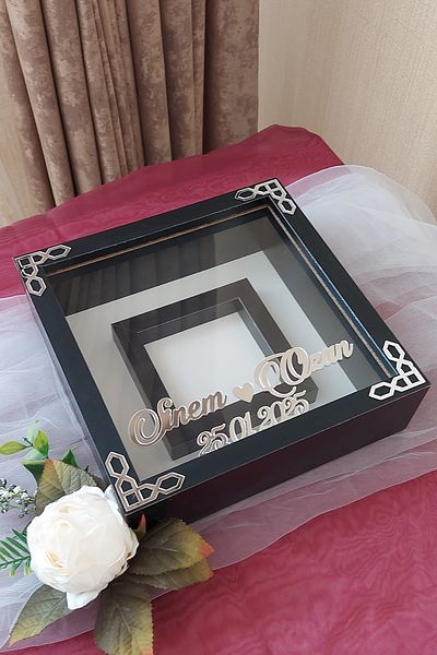 Verda Çerçeve 25X25 cm Black-Classic (Smoked) Memory Frame with Photo Section - 6 cm Depth Memory Frame
