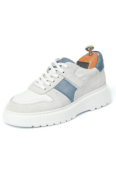TETRİ Strauss Model Men's Sneakers - Genuine Leather, White-Navy Blue, Handmade