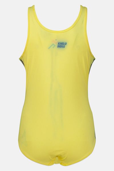 adidas Women One Piece Brand Logo Non Padded Swimsuits, Yellow