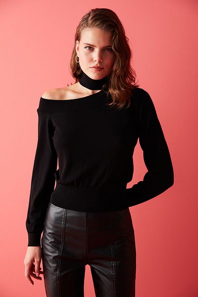 Penti Μπλούζα πλεκτής μαύρης Concept Off Shoulder