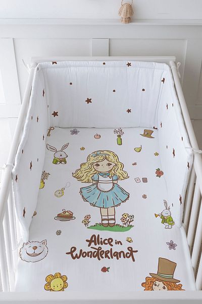 Tuğba Kuğu Baby Bedside Protector and Printed Sheet Sleeping Set - İconic Series - Alice's Party