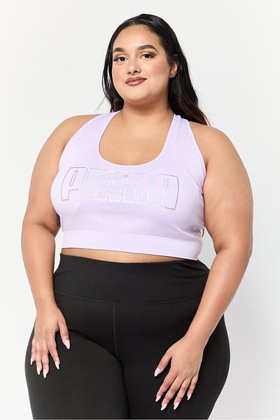 Puma Women Plus Size Brand Logo Padded Sports Bra, Lavender