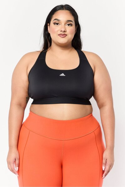 adidas Women Brand Logo Padded Medium Support Sports Bra, Black