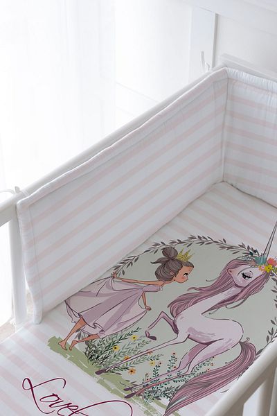 Tuğba Kuğu Baby Bedside Protector and Printed Sheet Sleeping Set - İconic Series - Chat with Unicorn