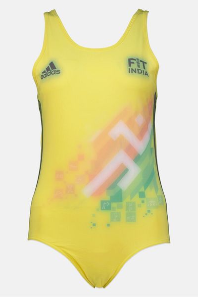 adidas Women One Piece Brand Logo Non Padded Swimsuits, Yellow