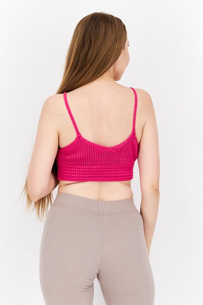 Aqua Women V-neck Sleeveless Crochet Cropped, Dark Pink