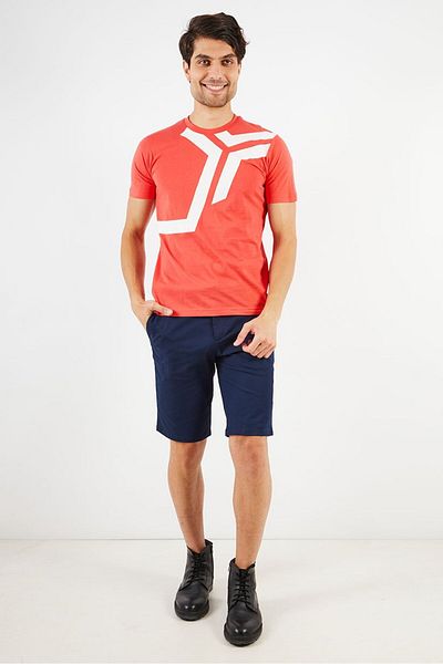John Richmond Men Sportswear Fit Crew Neck Short Sleeve Graphic T-shirt, Coral