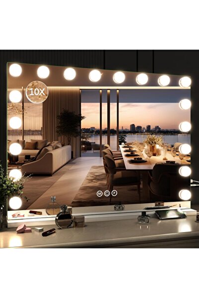 ETG مرآة مكياج فانيتي بحجم 80*60 سم مع أضواء، مرآة فانيتي هوليود كبيرة مضاءة