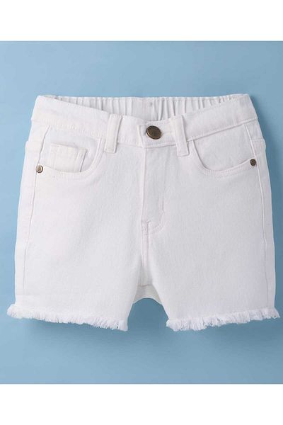 Pine kids شورت جينز منسوج ومغسول من Pine Kids يصل إلى منتصف الفخذ - أبيض