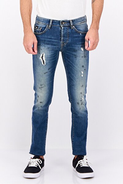 GAS Men Carrot Fit Rip Stretchable Denim Jeans, Navy Wash