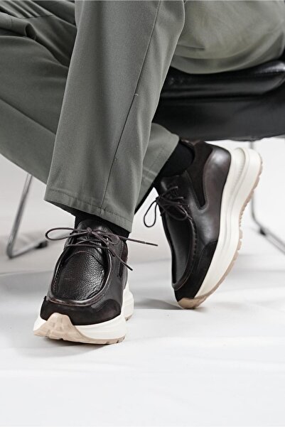 TETRİ Juno Model Genuine Leather Handmade Men's Brown Casual Shoes