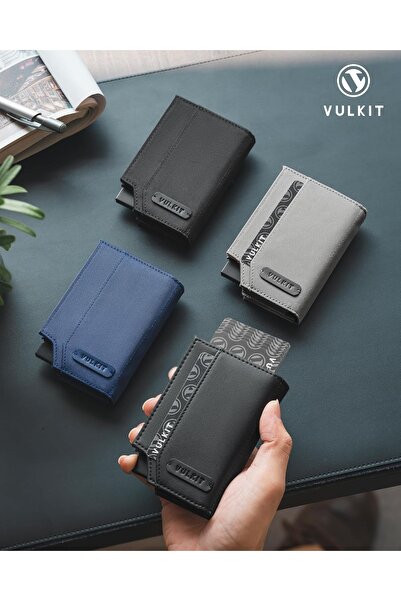 VULKIT Erkek Cüzdanı Pop-Up Kartlık 12 Kartlık RFID Koruma ve Bozuk Para Gözlü