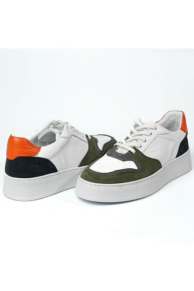 TETRİ Men's White Sneakers - Perdika Model, Genuine Leather, Water Green