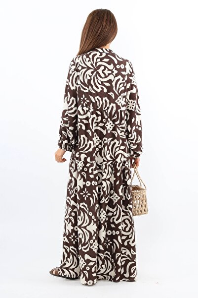 Ritnice Prive Γυναικείο φόρεμα μάξι μήκους καφέ 100% βισκόζη