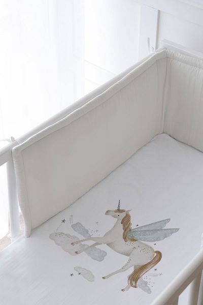Tuğba Kuğu Baby Bedside Protector and Printed Sheet Sleeping Set - Royal Series - Flying Unicorn