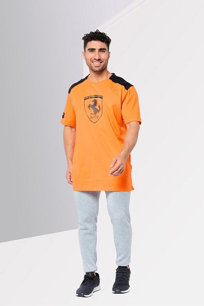 Scuderia Ferrari Men Sportswear Fit Short Sleeve Running T-shirt, Orange