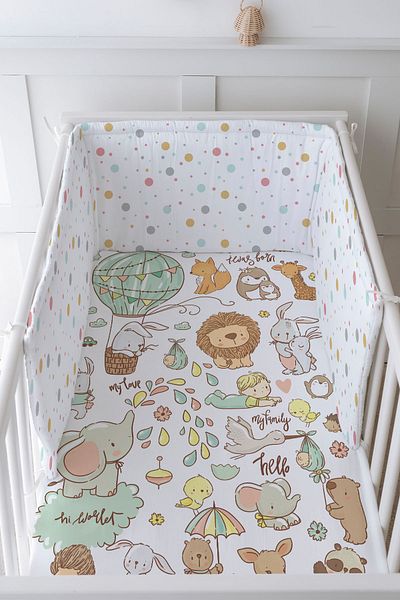 Tuğba Kuğu Baby Bedside Protector and Printed Sheet Sleeping Set - İconic Series - Cute Zoo