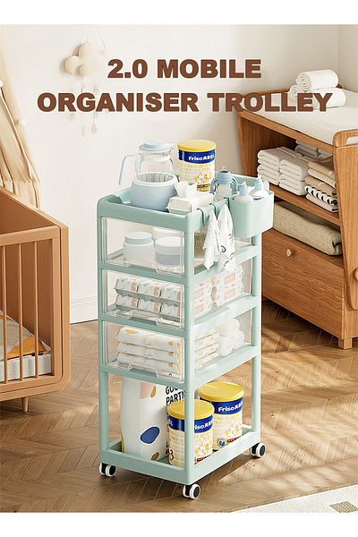 Yeya Multifunctional Baby Trolley Storage Shelf For Supplies, Movable Four-Drawers Shelves