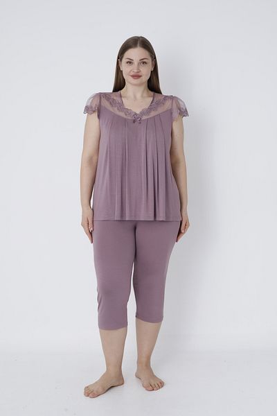 Cotpark Women's Large Size Viscose Combed Fabric Short Sleeve Capri Suit with Leggings 14640-B