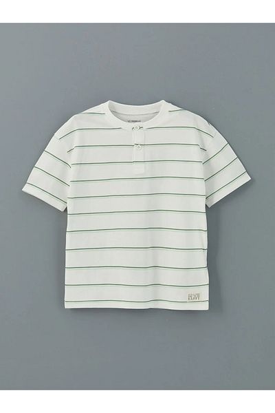 LC Waikiki Lcw Kids Ecru Crew Neck Striped Boys T-Shirt and Pants 2-Pack
